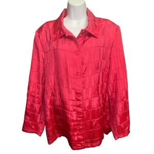 TanJay 20W Top Deep Shocking Pink Shirt Overshirt Textured Button Up Long Sleeve